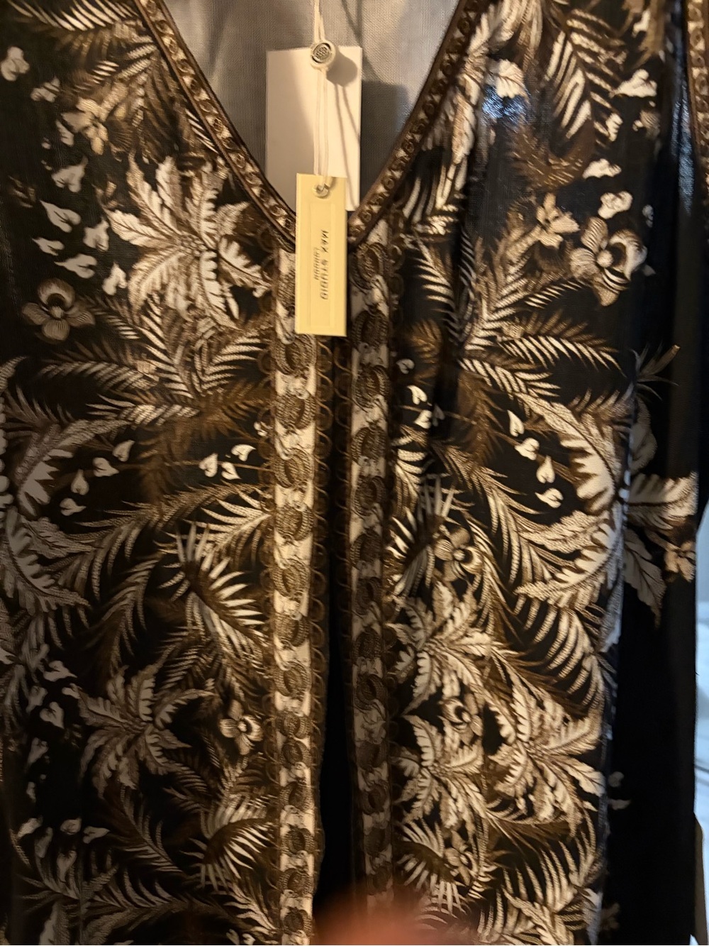 Max Studio Border Print Black Maxi Dress with Gold Botanical Motif size xl BOHO - Picture 6 of 8